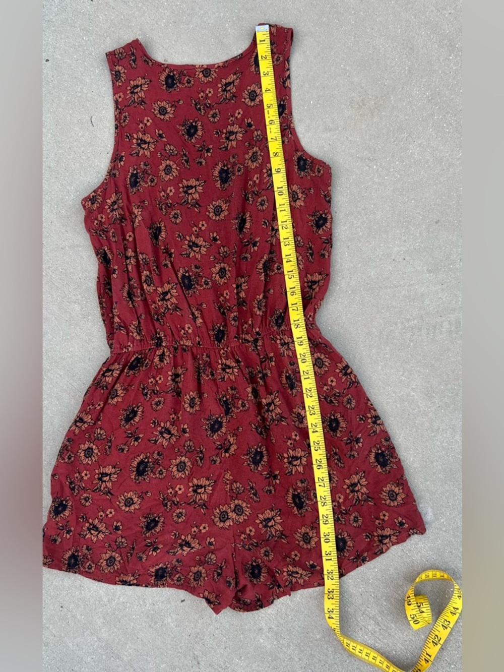 Mossimo Boho Rust Sunflower Floral Print Romper Medium Pockets Whimsy Fairycore - Picture 11 of 15